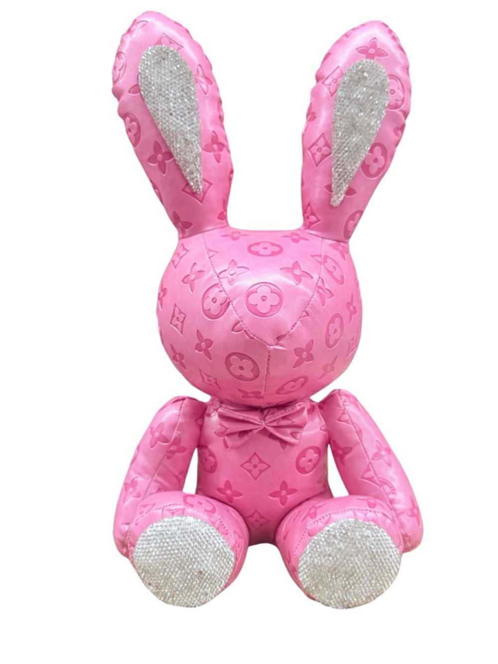 Luxury Plush Bunny – Soft Faux Leather Feel, Sequin Bow Color Pink